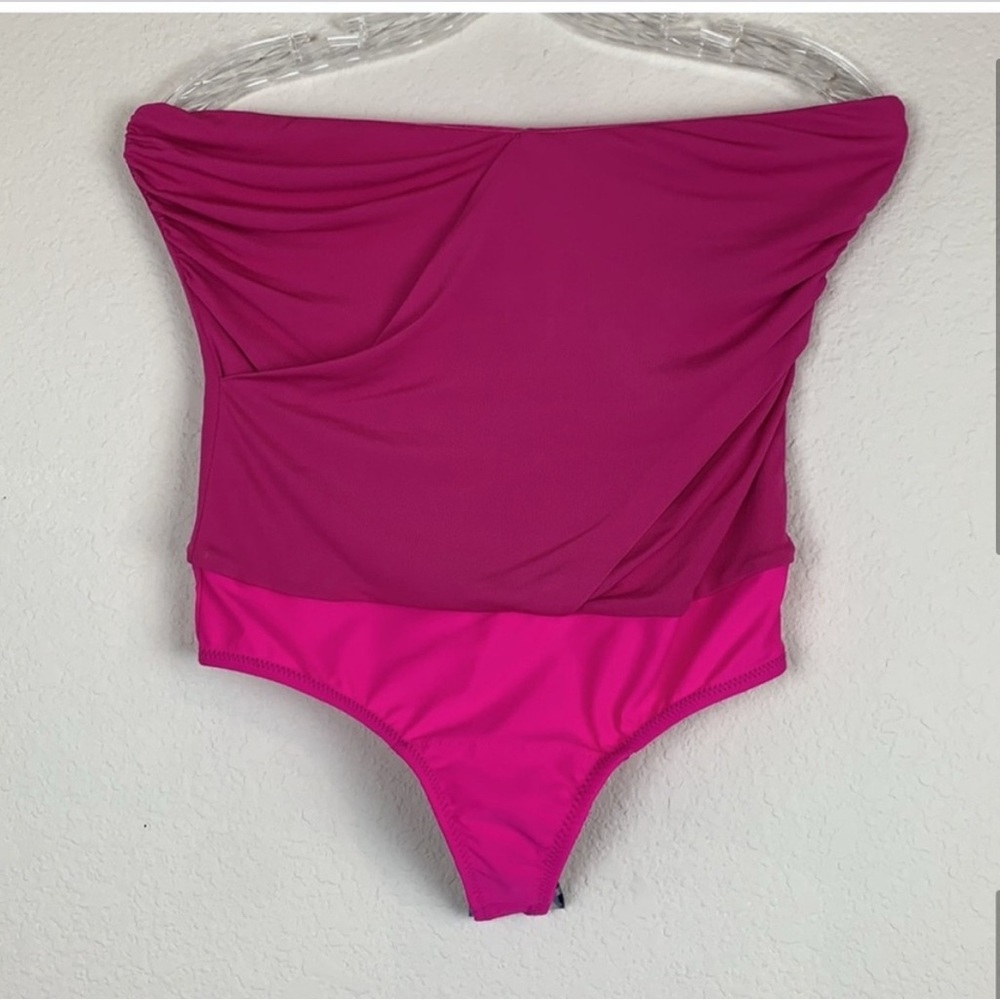nbd strapless pink bodysuit